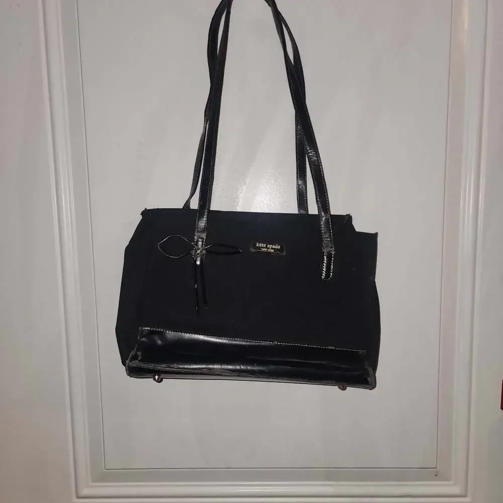 Kate Spade Black Canvas Tote Bag with Bow Detail